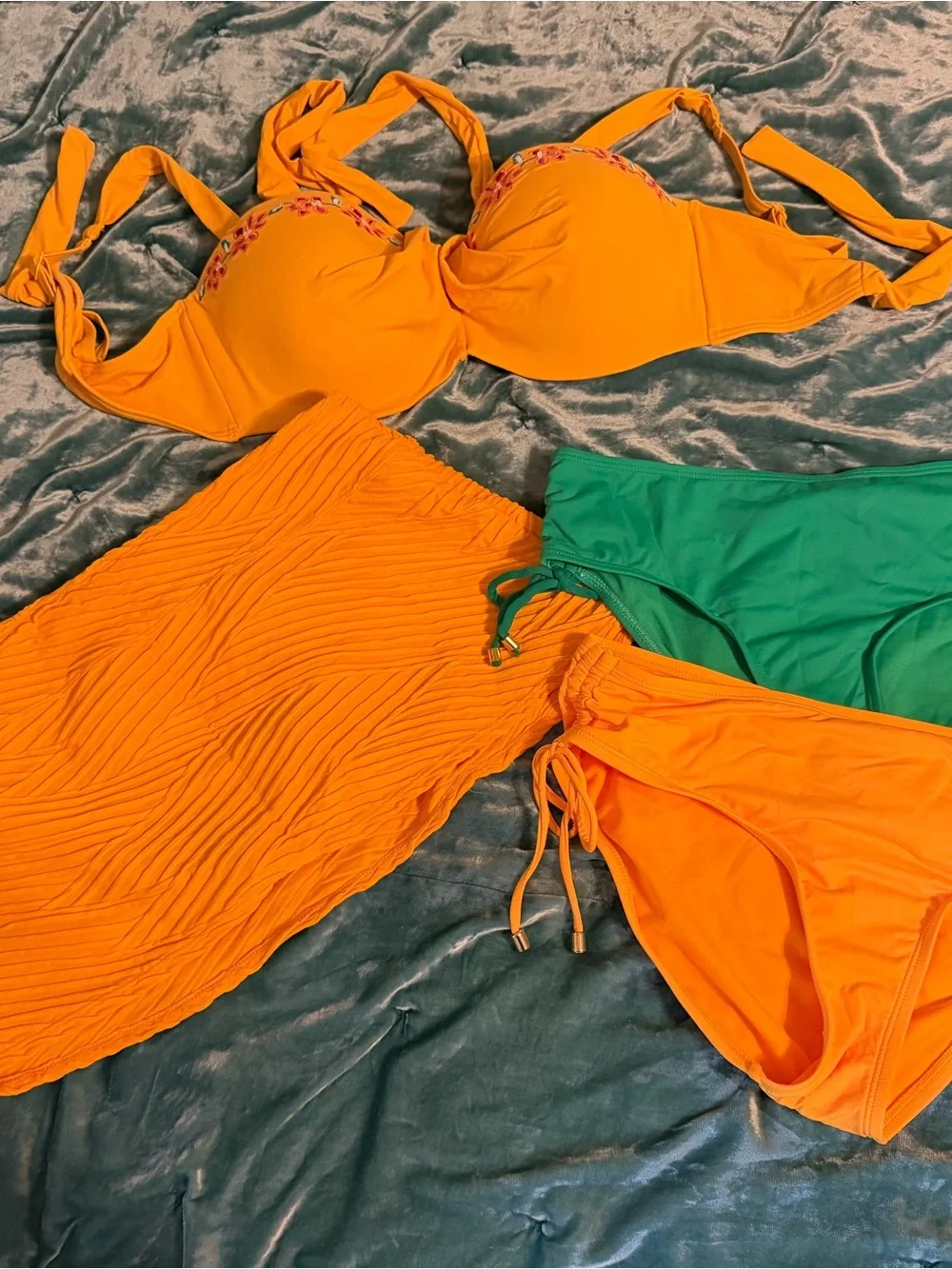 Coco Reef Bright Orange Textured Bikini Skirt with matching top available - Picture 4 of 6